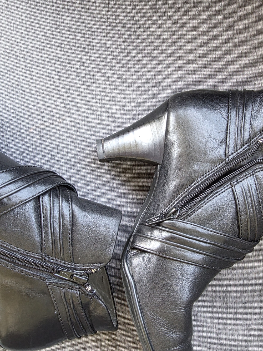 Born Black Leather Ankle Booties with Decorative Straps and Side Zip
